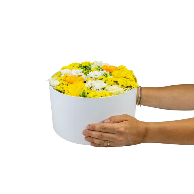 Box žlutých květin zavřený